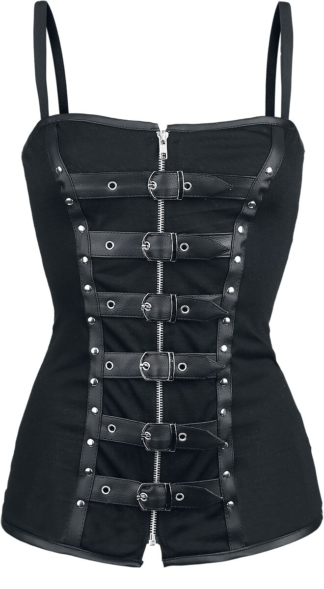 Burleska - Gothic Top - Biker - S bis XL - für Damen - Größe L - schwarz von Burleska