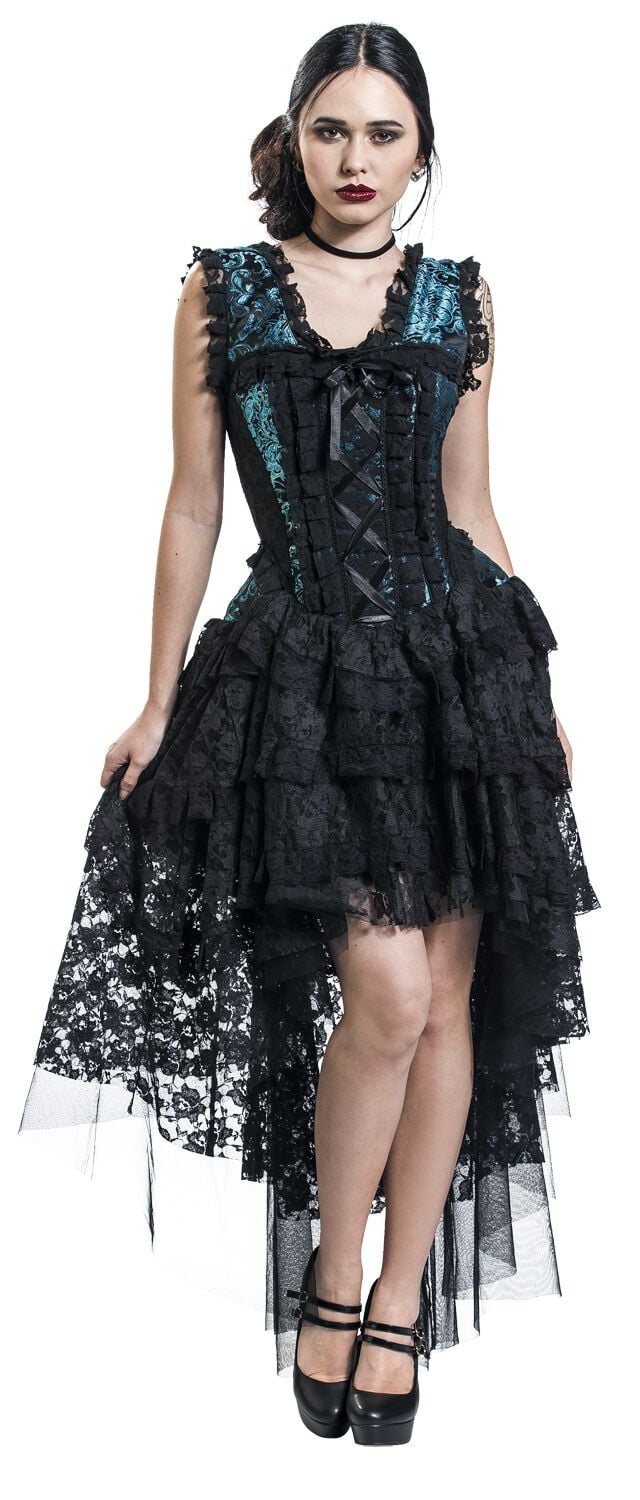 Burleska - Mittelalter Kleid lang - Ophelie Dress - S bis 4XL - für Damen - Größe XL - schwarz/blau von Burleska