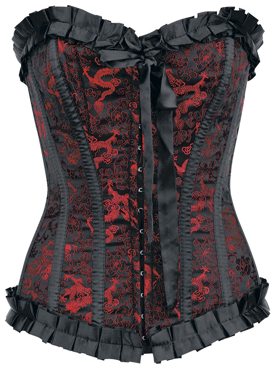 Burleska - Mittelalter Korsage - Lily Hook Red Dragon - S bis L - für Damen - Größe S - schwarz/rot von Burleska