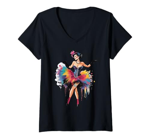 Damen Burlesque-Tanzen, Pin-Up-Showgirl, Vintage-Theatershow T-Shirt mit V-Ausschnitt Damen Burlesque-Tanzen, Pin-Up-Showgirl, Vintage-Theatershow T-Shirt mit V-Ausschnitt von Burlesque Dance Retro Dancing Vintage Theater