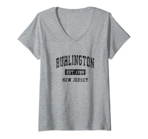 Damen Burlington New Jersey NJ Vintage Sports Design Schwarz T-Shirt mit V-Ausschnitt von Burlington NJ Retro T-Shirts & Tees
