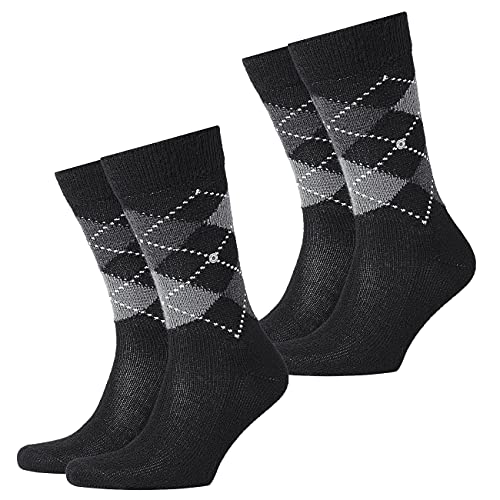 Burlington 2er Pack Herren Socken PRESTON - Rautenmuster, 40-46 (2x 1 Paar) (schwarz/grau) von Burlington