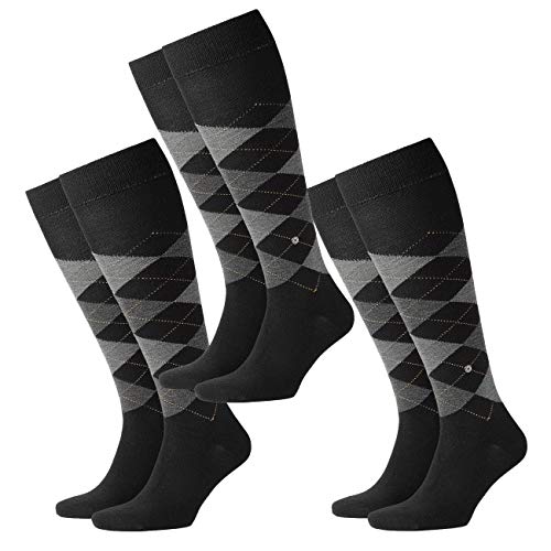 Burlington Herren Kniestrümpfe Edinburgh 3er Multipack 40-46 Mehrfarbig Kariert 75% Wolle Argyle-Muster, Größe:40-46, Packgröße:3 Paar, Farbe:Black (3000) von Burlington