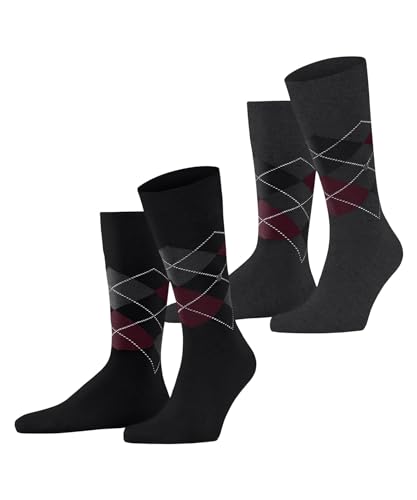 Burlington Herren Socken Everyday Argyle M So Baumwolle gemustert 2 Paar, Schwarz Black 3000, 40-46 von Burlington