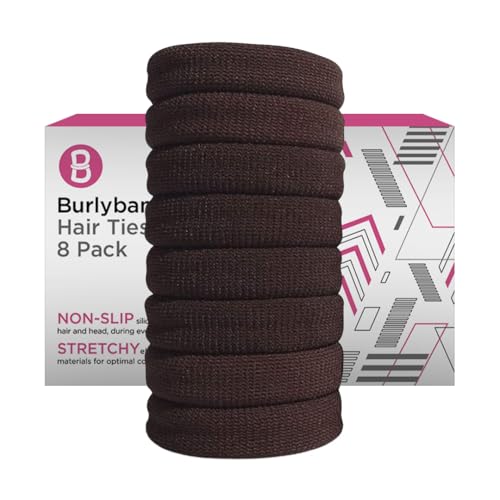 Burlybands Haargummi Damen - Große Haargummis Mädchen für Dickes, Schweres oder Lockiges Haar - Rutschfest und Schädigt das Haar Nicht - Nahtloses Sporthaargummi für Dickes Haar (Braun, 8 Stück) von Burlybands