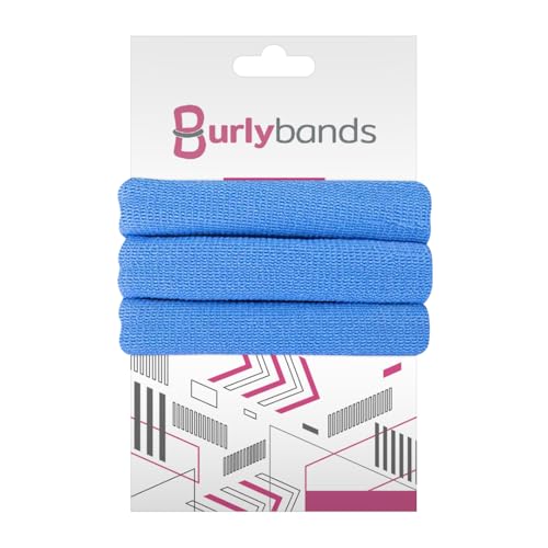 Burlybands Haargummi Damen - Große Haargummis Mädchen für Dickes, Schweres oder Lockiges Haar - Rutschfest und Schädigt das Haar Nicht - Nahtloses Sporthaargummi für Dickes Haar (Hellblau, 3 Stück) von Burlybands