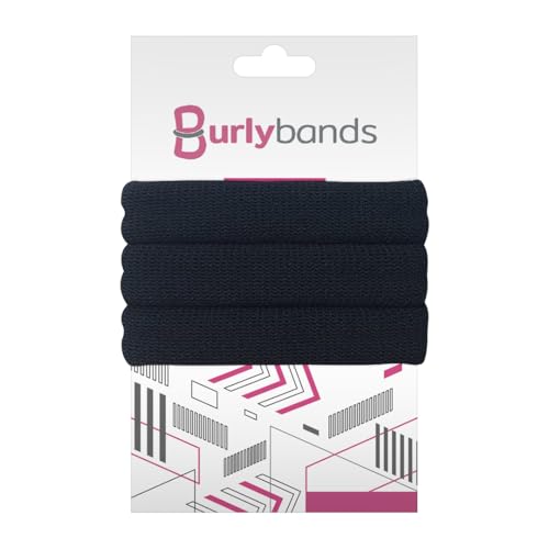 Burlybands Haargummi Damen - Große Haargummis Mädchen für Dickes, Schweres oder Lockiges Haar - Rutschfest und Schädigt das Haar Nicht - Nahtloses Sporthaargummi für Dickes Haar (Schwarz, 3 Stück) von Burlybands