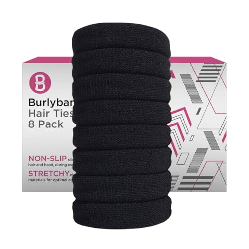 Burlybands Haargummi Damen - Große Haargummis Mädchen für Dickes, Schweres oder Lockiges Haar - Rutschfest und Schädigt das Haar Nicht - Nahtloses Sporthaargummi für Dickes Haar (Schwarz, 8 Stück) von Burlybands