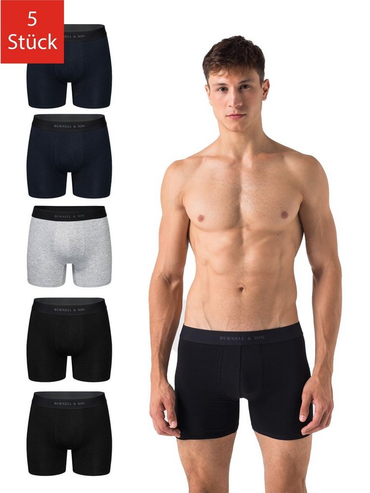 Burnell & Son Boxer Unterhosen aus Baumwolle für Herren Männer (Packung, Set, Spar-Pack, Spar-Packung, Spar-Set, 5-St., 5er-Pack) mit Komfortbund von Burnell & Son