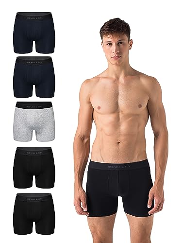 Burnell & Son - Boxershorts Herren aus Baumwolle 5er Pack - Unterhosen mit Komfortbund - Boxershort mit extra verlängertem Hosenbein - Baumwoll Unterhosen Herren aus 95% Baumwolle von Burnell & Son