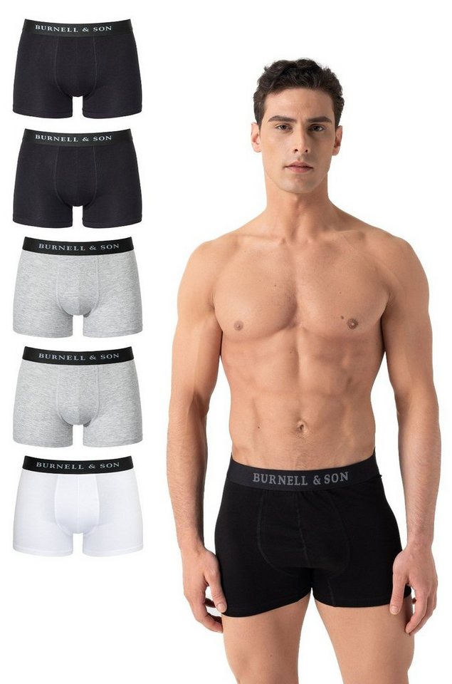 Burnell & Son Boxershorts Unterhosen aus Baumwolle für Herren Männer (Packung, Set, Spar-Pack, Spar-Packung, Spar-Set, 5-St., 5er-Pack) mit Komfortbund von Burnell & Son