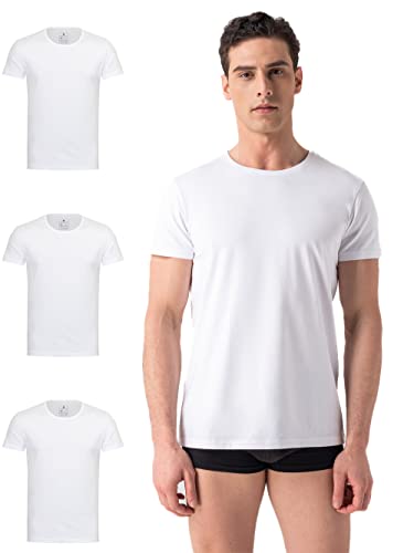 Burnell & Son Herren T-Shirt 3er Pack Rundhals Unterhemd Herren - Stretch - Kurzarm Shirt Männer aus Baumwolle Basic Slim Fit Weiss S von Burnell & Son