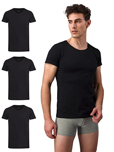 Burnell & Son Herren T-Shirt 3er Pack Rundhals Unterhemd Herren - Stretch - Kurzarm Shirt Männer aus Baumwolle Basic Slim Fit Schwarz S von Burnell & Son