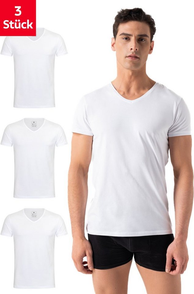 Burnell & Son Unterhemd T-Shirt Business mit Kurzarm und V-Ausschnitt für Herren aus Baumwolle (Packung, Set, Spar-Pack, Spar-Packung, 3-St., 3er Pack) Feinripp, extra lang - Basic Slim Fit von Burnell & Son