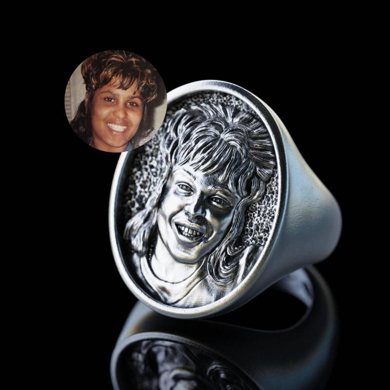 Benutzerdefinierte Porträt Silber Ring, Personalisierte 3D Geliebt Ein Büste Relief Skulptur Statue Eltern-Kinder Ring von BurningShip