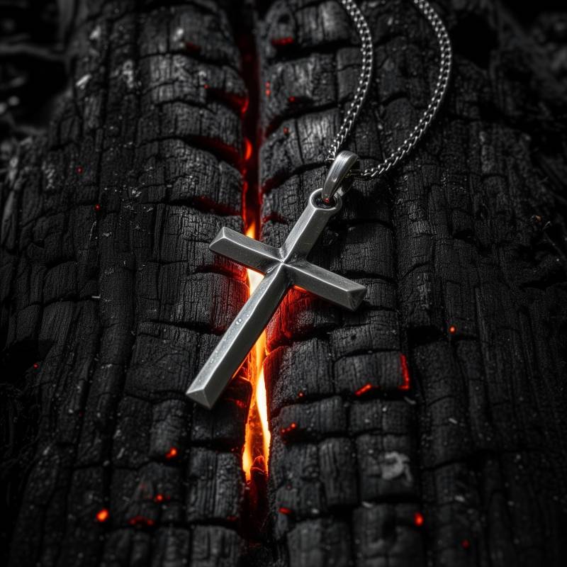 Personalisierte Herren Oxidierte Sterling Silber Kreuz Halskette, Handgemachter Christlicher Schmuck, Rustikaler 925 Anhänger, Religiöses Geschenk von BurningShip