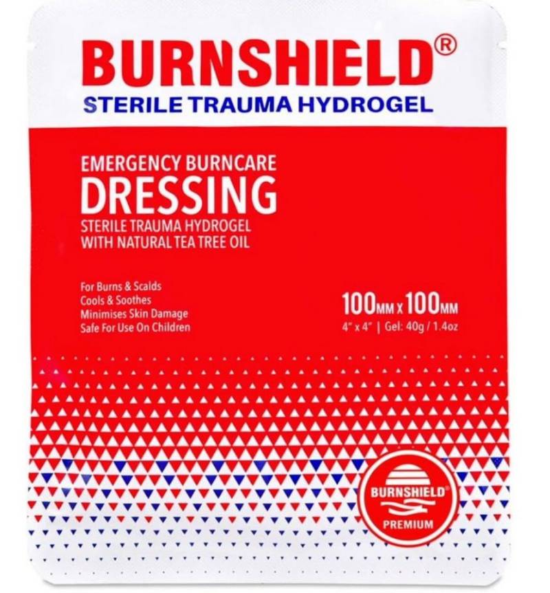 Burnshield Erste-Hilfe-Set Hydrogel Burnshield 10x10cm, gegen Sonnenbrand+Verbrennungen, (Spar-Set, 1 St), Erste Hilfe, Rettung, Kühlung, Wasserbasiert, Schnelle Heilung von Burnshield