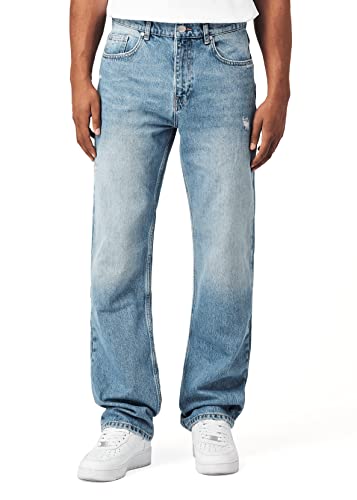 Burocs Distressed Straight Fit Jeans - Blue - Jeans Herren - 5-Pocket-Style - Mit YKK-Reißverschluss - 100% Baumwolle, Farbe:Heaven Blue, Hosengröße:W32 L30 von Burocs