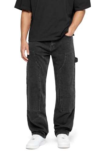 Burocs Herren Carpenter Jeans Straight Fit Streetwear Denim Workwear, Farbe:Black, Hosengröße:W31/L32 von Burocs