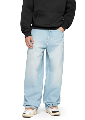 Herren Wide Baggy Jeans Streetwear Wide Loose Fit, Farbe:Sand Blue, Hosengröße:W30 L32 von Buroc's