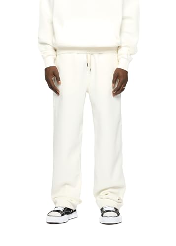 Burocs Basic Wide Sweatpants - Off-White - Wide Fit - Herren Jogginghose - B Stickerei - Elastik-Bund - Eingriffstaschen, Farbe:Off White, Hosengröße:XL von Burocs