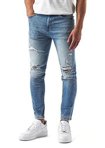 Burocs Herren Destroyed Jeans Skinny Fit Stretch Dunkelblau Blau Schwarz BR1512, Farbe:Blau, Hosengröße:W29 L32 von Burocs