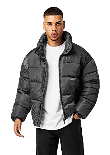 Buroc's Herren Oversized Fit Pufferjacke mit breitem Stehkragen Wattierte Jacke Outdoor Winterjacke Cropped Mens Puffer Kurze Steppjacke Modern Quilted Jacket, Größe:S, Farbe:Grau von Buroc's