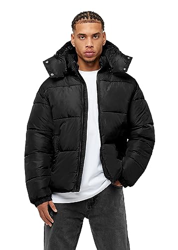 Herren Pufferjacke mit Abnehmbarer Kapuze, Winter Warm Outdoor Steppjacke BR6007, Größe:XL, Farbe:Black von Burocs