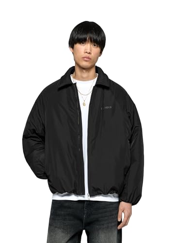 Burocs Oversize Fit Soft Padded Bomber Jacket - Black - Herren Jacke - Verstellbarer Saum - Verdeckter Reißverschluss - 100% Polyester, Größe:M, Farbe:Black von Burocs