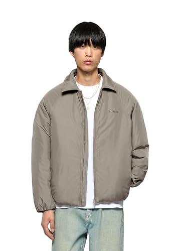 Burocs Oversize Fit Soft Padded Bomber Jacket - Khaki - Herren Jacke - Verstellbarer Saum - Verdeckter Reißverschluss - 100% Polyester, Größe:M, Farbe:Khaki von Burocs