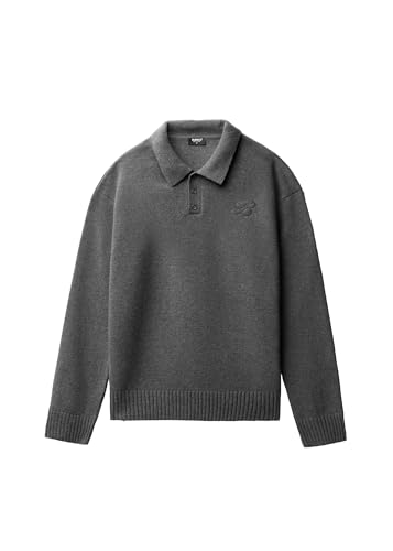 Burocs Wool Polo Sweater - Dark Grey - Herren Pullover - Regular Fit - Feinstrick & Polo Kragen - Mit Knopfleiste & B Stitching - 80% Wolle (35% recycelt), 20% Polyamid, Größe:M, Farbe:Dark Grey von Burocs