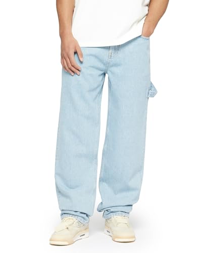 Herren Baggy Fit Jeans mit Knopfleiste Jeanshose Streetwear Loose Denim Pants Hose mit weitem Bein Lässig Männer, Farbe:90s Blue, Hosengröße:W33 L30 von Burocs