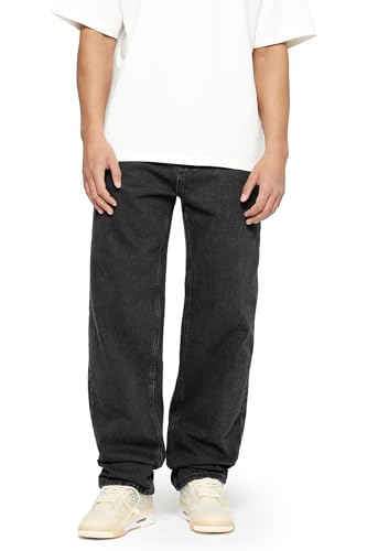 Herren Baggy Fit Jeans mit Knopfleiste Jeanshose Streetwear Loose Denim Pants Hose mit weitem Bein Lässig Männer Straight Leg, Farbe:Black Grey, Hosengröße:W29 L34 von Burocs