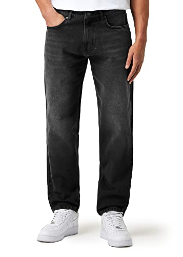 Herren Carrot Fit Jeans mit Knopfleiste Jeanshose Streetwear Loose Denim Pants Karottenschnitt Lässig Männer Straight Leg, Farbe:Black Grey, Hosengröße:W32 L32 von Burocs
