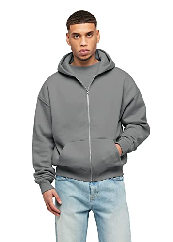 Herren Oversized Basic Zip Hoodie Oversized Fit Heavy, Größe:XXL, Farbe:Grey von Burocs