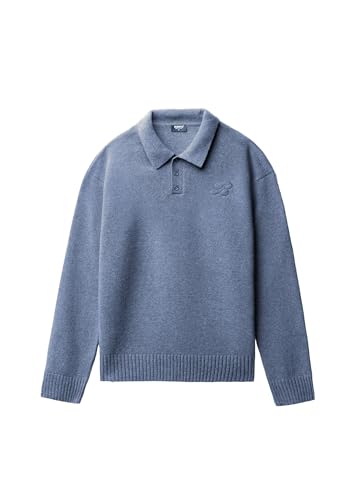 Wool Polo Sweater - Blue - Herren Pullover - Regular Fit - Haariger Feinstrick & Polo Kragen - Mit Knopfleiste & B Stitching - 80% Wolle (35% recycelt), 20% Polyamid, Größe:L, Farbe:Blue von Burocs