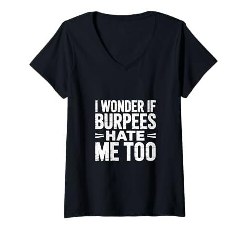 Damen I Wonder If Burpees Hate Me Too Trainingsmotivation - T-Shirt mit V-Ausschnitt Damen I Wonder If Burpees Hate Me Too Trainingsmotivation - T-Shirt mit V-Ausschnitt von Burpees Workout fordern Humor heraus
