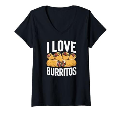 Damen Ich Liebe Burritos Tasty Wraps Fiesta Lovers T-Shirt mit V-Ausschnitt von Burrito Enthusiast Delight Fun Wrap Fans