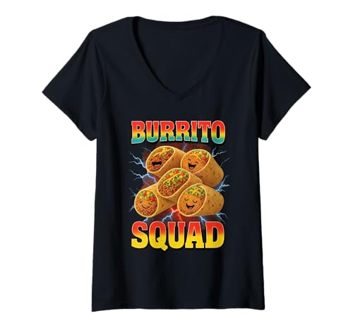 Damen Burrito Squad T-Shirt mit V-Ausschnitt von Burrito Food