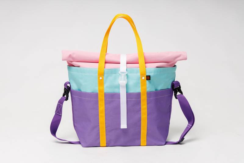 Pastell Wasserdichte Rolltop Tote, Professionelle Crossbody-Tasche, Schwarz, Camo, Business, Studenten, College, High School, Reisen, Strukturiert von BurrowLeather