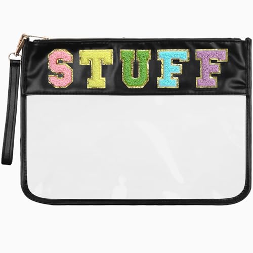 Burskit Chenille Brief transparente Reißverschlusstasche für Reisen Preppy Patch Make-up Tasche Nylon Kosmetik Preppy Make-up Wasserdicht Organizer Tasche Set für Frauen Valentinstag Tasche, HS-STUFF, von Burskit