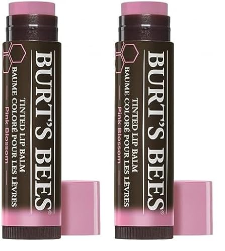 Burt´s Bees Tinted Lip Balm Pink Blossom (gefärbter Lippenpflegestift, in neutralem Farbton, sehr dezent, Lippenbalsam, Pflege, natürliche Inhaltsstoffe) 501106 (Packung mit 2) von Burt's Bees