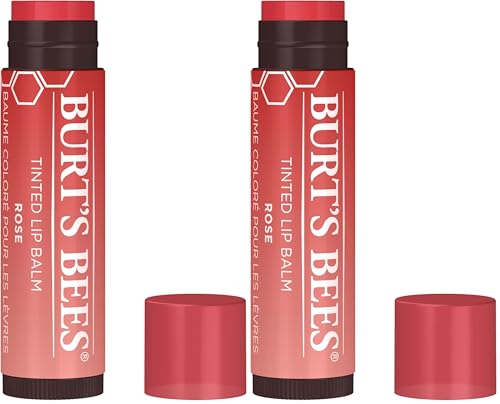 Burt´s Bees Tinted Lip Balm Rose (gefärbter Lippenpflegestift, in neutralem Farbton, sehr dezent, Lippenbalsam, Pflege, natürliche Inhaltsstoffe) 501108 (Packung mit 2) von Burt's Bees
