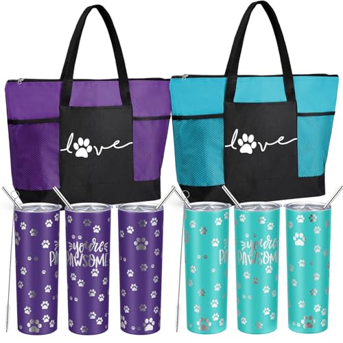 Buryeah 4 Stück National Veterinary Technician Week Gifts Vet Tech Geschenk 590 ml You're Pawsome Schild Tumbler Love Tote Bag mit Netztaschen Thank You for Veterinarian Assistant (Frische Farbe) von Buryeah