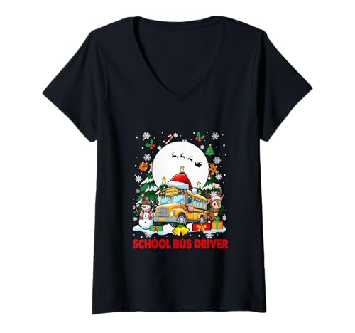 Damen Schulbusfahrer Job Tools Santa Schneemänner Rentier Weihnachten T-Shirt mit V-Ausschnitt von Bus Driver Christmas Costume