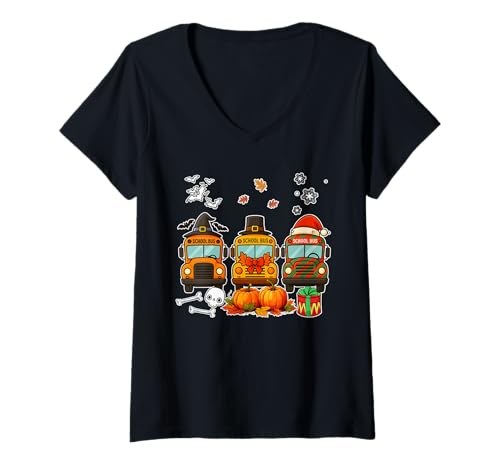 Damen Schulbus Werkzeuge Halloween Thanksgiving Weihnachten Job Team T-Shirt mit V-Ausschnitt Damen Schulbus Werkzeuge Halloween Thanksgiving Weihnachten Job Team T-Shirt mit V-Ausschnitt von Bus Driver Vacations Costume