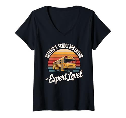 Damen Drivers School Bus Edition - Expert Level Retro Schulbus T-Shirt mit V-Ausschnitt Damen Drivers School Bus Edition - Expert Level Retro Schulbus T-Shirt mit V-Ausschnitt von Bus Riding School Bus Driving School Bus Ride
