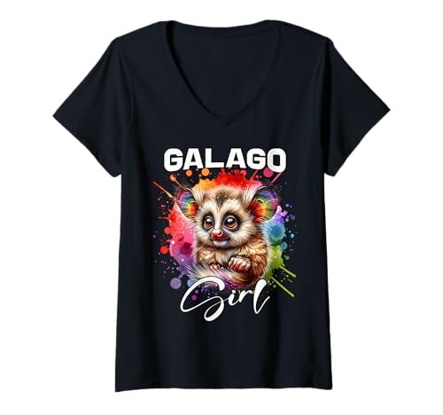 Damen Galago Mädchen Buschbaby T-Shirt mit V-Ausschnitt Damen Galago Mädchen Buschbaby T-Shirt mit V-Ausschnitt von Buschbaby Designs Damen