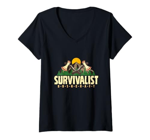 Damen Überlebenskünstler T-Shirt mit V-Ausschnitt Damen Überlebenskünstler T-Shirt mit V-Ausschnitt von Bushcraft Survival Forest