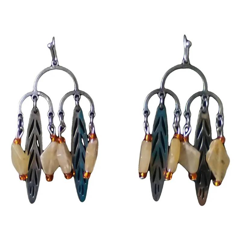 Art-Deco-Ohrringe, Natursteine, Kronleuchter-Ohrringe, Blatt-Anhänger, Serpentin, Boho-stil, Sommer-Damenschmuck von BusinessStyleFR